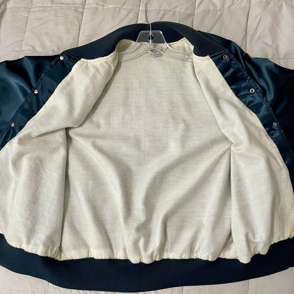 Vintage West Wind Jacket Men Sz Large Blue Snap Button Bomber Varsity USA Satin - Picture 3 of 7